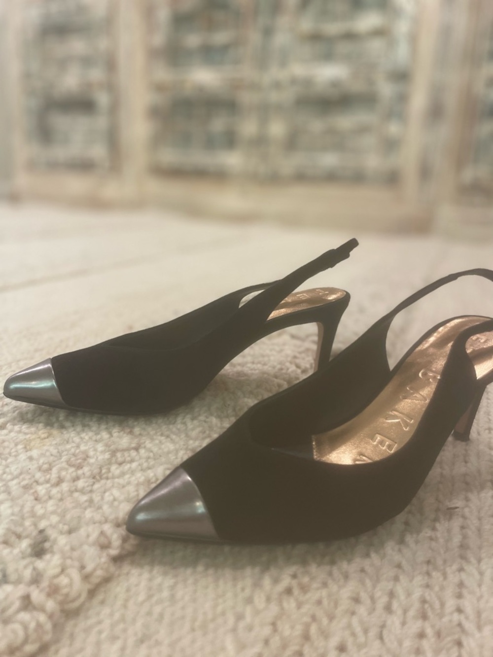 Ted Baker Black Slingback Pumps with Metallic Silver Cap Toe